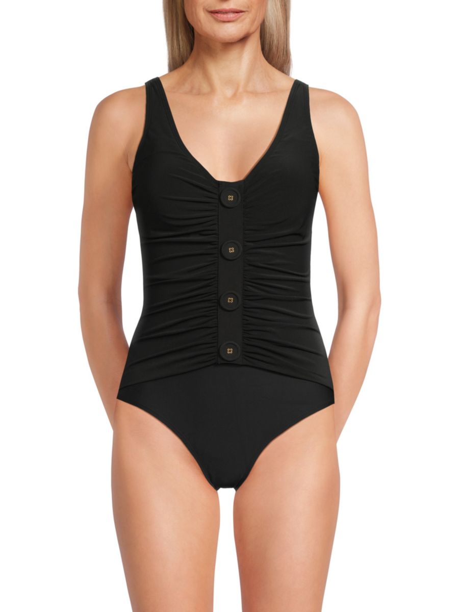 Слитный купальник с V-образным вырезом и застежкой на пуговицы спереди Beyond Control, черный
Слитный купальник с V-образным вырезом и застежкой на пуговицы спереди Beyond Control, черный