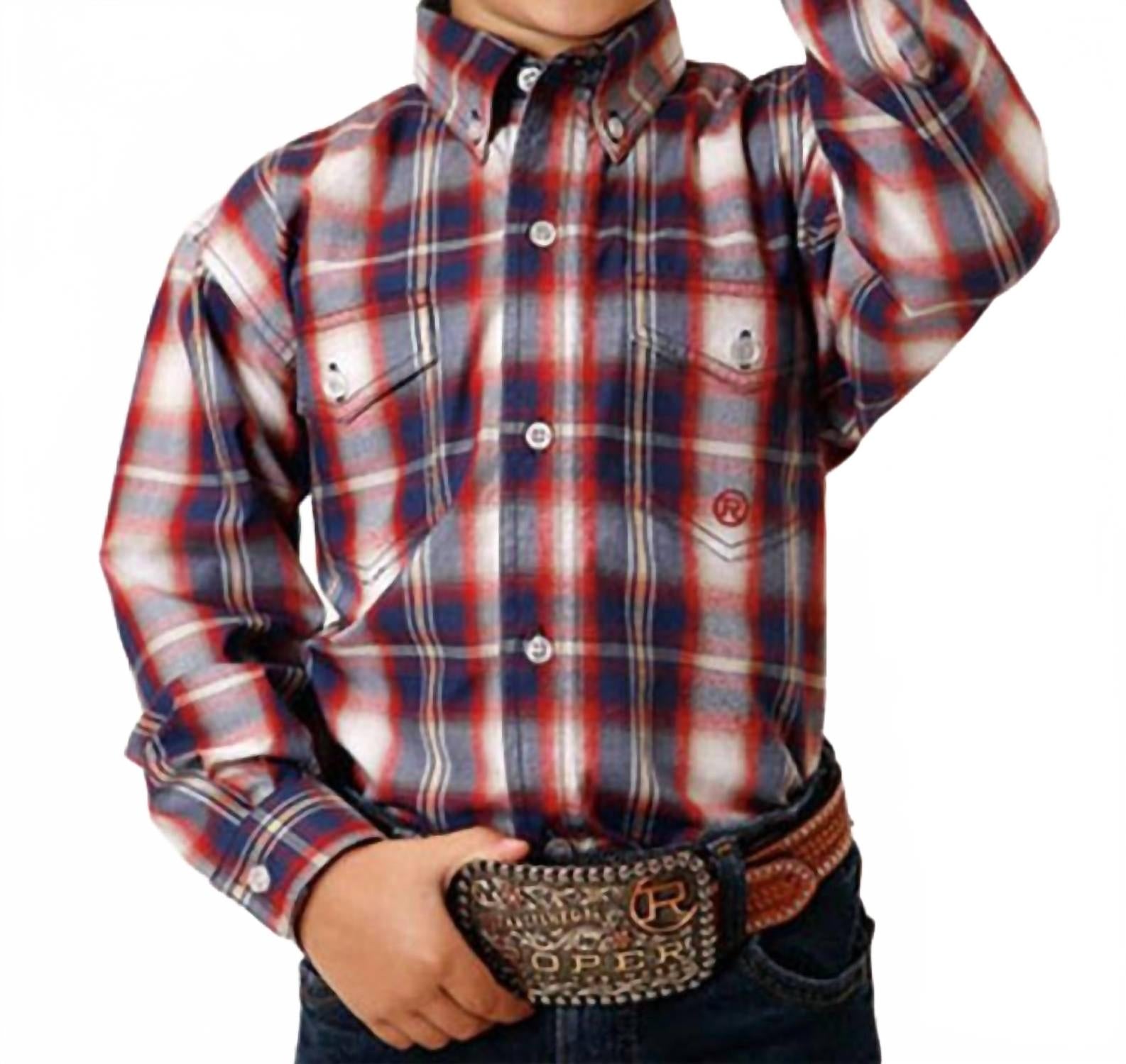 Детская рубашка на пуговицах в сине-красном цвете Roper
Детская рубашка на пуговицах в сине-красном цвете Roper