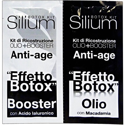 Набор с эффектом ботокса Silium + масло-усилитель, антивозрастное средство для восстановления волос с макадамией и гиалуроновой кислотой, 2 пакетика 12 мл, Carma Italia Srl
Набор с эффектом ботокса Silium + масло-усилитель, антивозрастное средство для восстановления волос с макадамией и гиалуроновой кислотой, 2 пакетика 12 мл, Carma Italia Srl