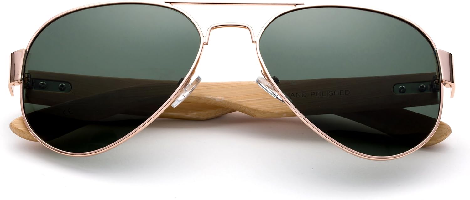 Высококачественные поляризованные солнцезащитные очки-авиаторы с дужками из натурального бамбука. Бамбуковые солнцезащитные очки для мужчин и женщин Newbee Fashion, Gold / Green
Высококачественные поляризованные солнцезащитные очки-авиаторы с дужками из натурального бамбука. Бамбуковые солнцезащитные очки для мужчин и женщин Newbee Fashion, Gold / Green