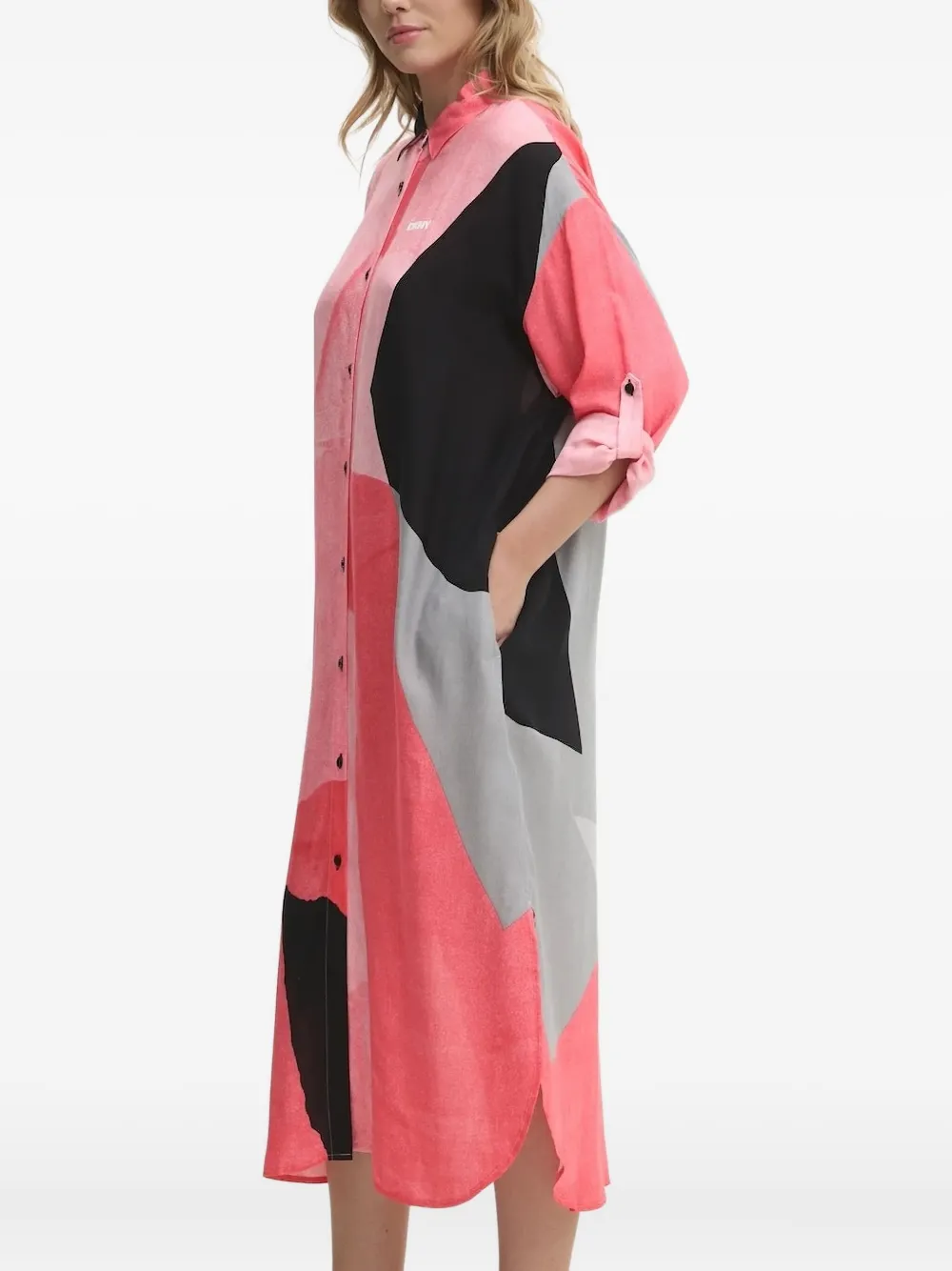 Платье-рубашка миди с геометрическим принтом DKNY, розовый
Платье-рубашка миди с геометрическим принтом DKNY, розовый