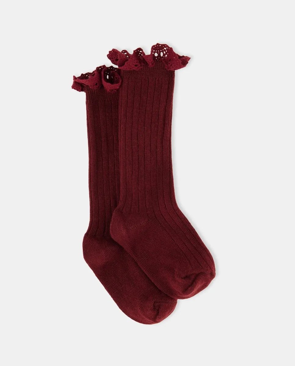 Высокий носок с кружевом для маленькой девочки Cotton Juice, бордовый
Высокий носок с кружевом для маленькой девочки Cotton Juice, бордовый