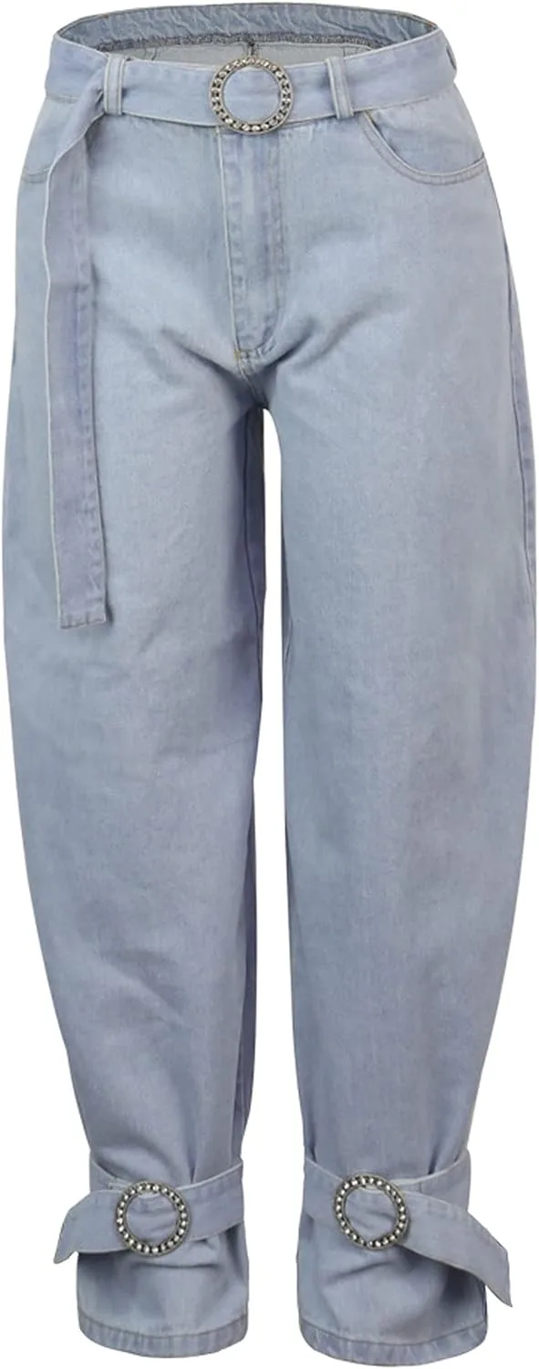CHARTOU Женские джинсы с поясом, свободные, зауженные, на высокой талии
CHARTOU Женские джинсы с поясом, свободные, зауженные, на высокой талии