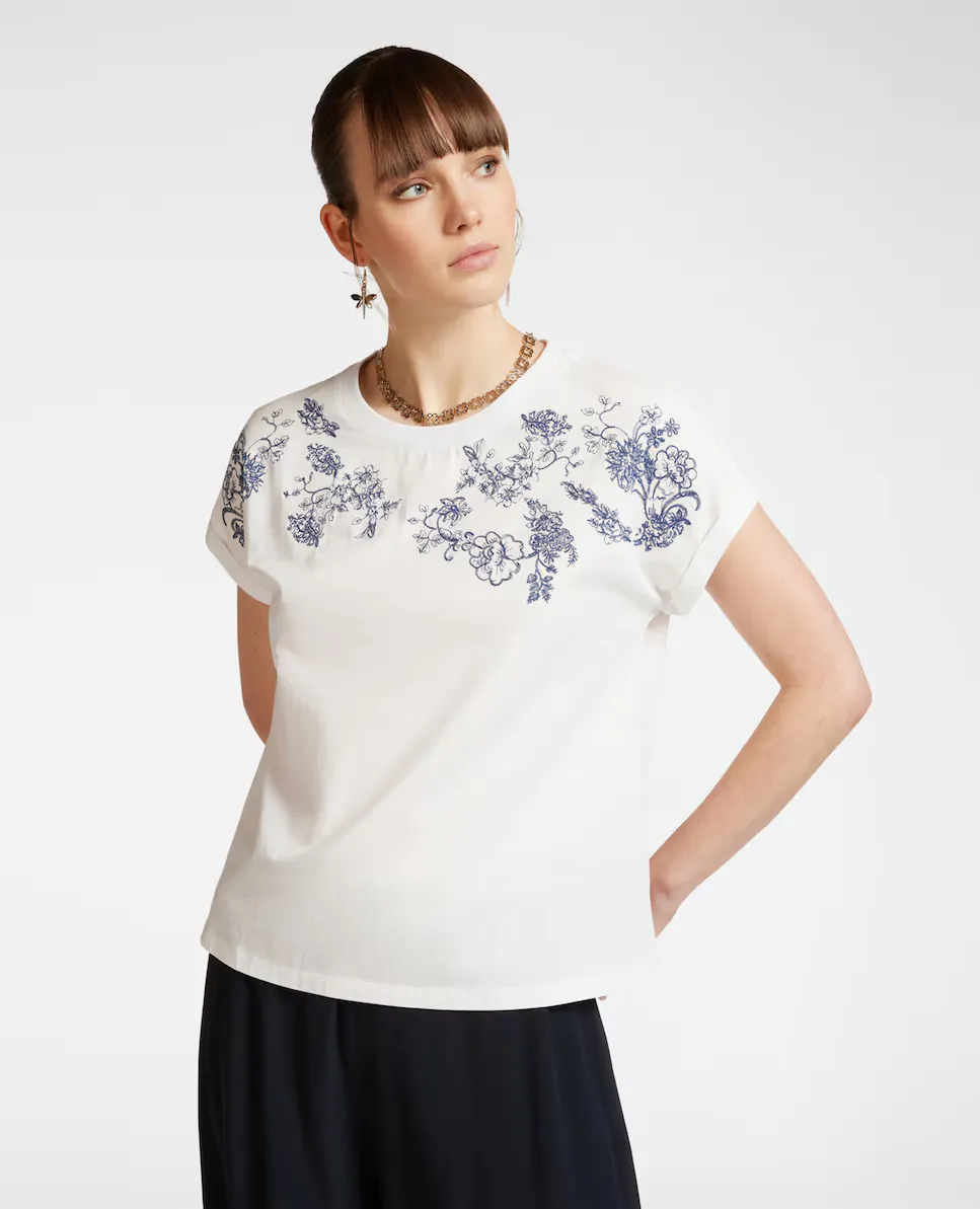 Женская футболка с коротким рукавом и цветочной вышивкой Elena Miró, белый
Женская футболка с коротким рукавом и цветочной вышивкой Elena Miró, белый