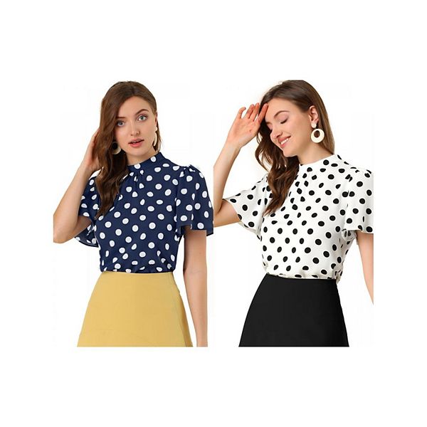 2 упаковки женской блузки в горошек с отложным воротником, плиссировкой и вырезом на спине, короткими расклешенными рукавами Inspire Chic, White Black Navy Blue
2 упаковки женской блузки в горошек с отложным воротником, плиссировкой и вырезом на спине, короткими расклешенными рукавами Inspire Chic, White Black Navy Blue