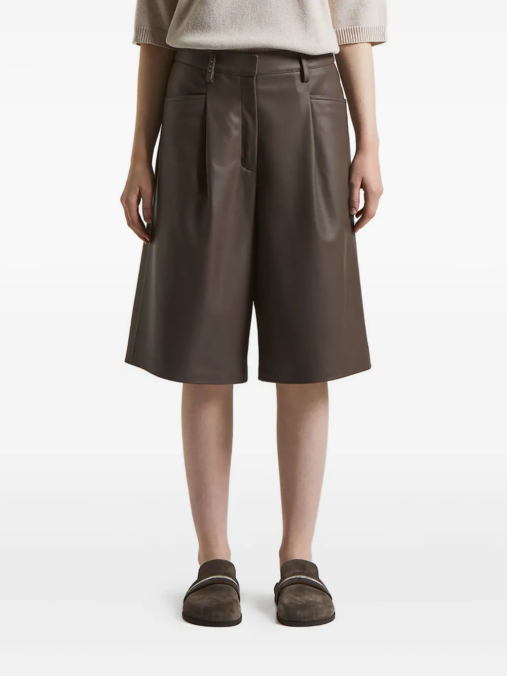 Кожаные шорты со складками Peserico, коричневый 
Кожаные шорты со складками Peserico, коричневый
