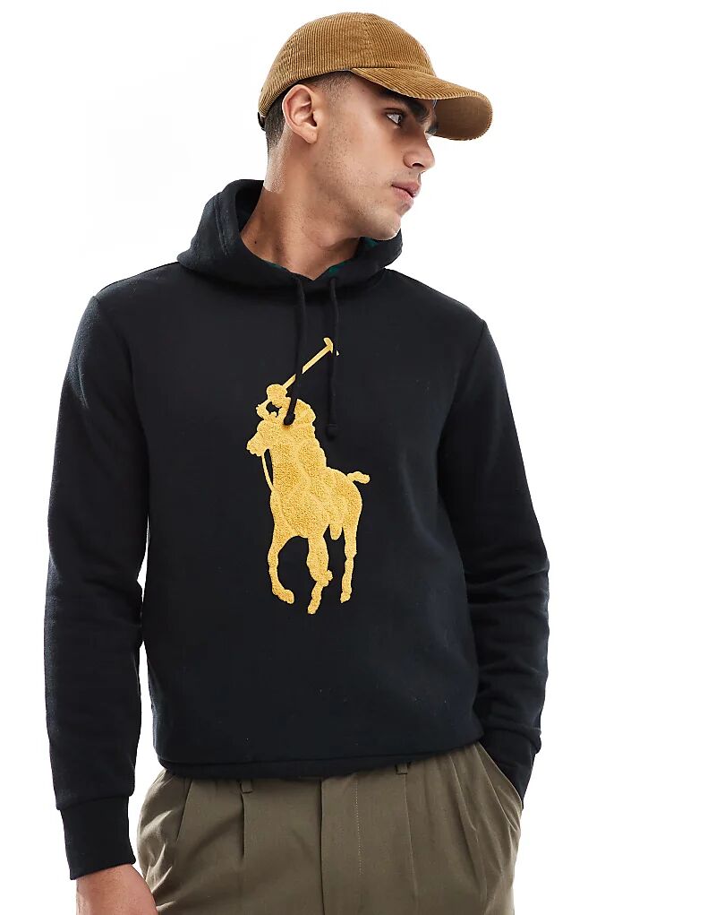 Большая флисовая толстовка с капюшоном золотого цвета черного цвета Polo Ralph Lauren 
Большая флисовая толстовка с капюшоном золотого цвета черного цвета Polo Ralph Lauren