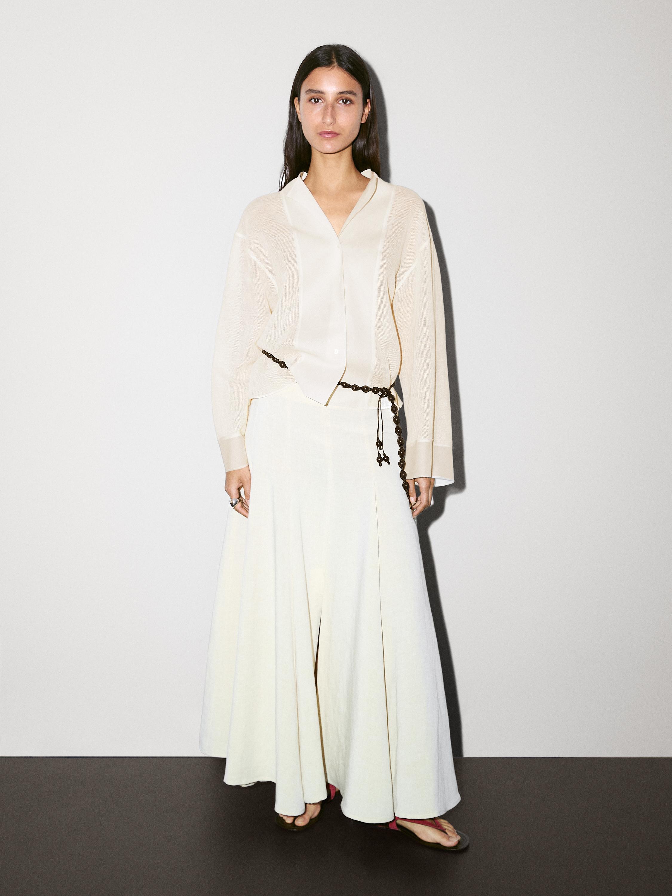 Блузка из смесовой хлопковой ткани с тканевыми деталями Massimo Dutti, бежевый
Блузка из смесовой хлопковой ткани с тканевыми деталями Massimo Dutti, бежевый