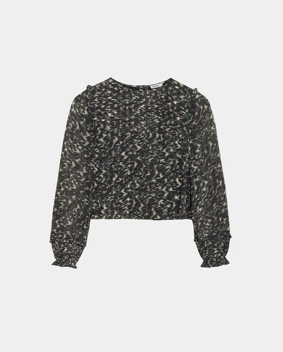 Женский топ с принтом и буффами на рукавах Noon, темно-серый 
Женский топ с принтом и буффами на рукавах Noon, темно-серый