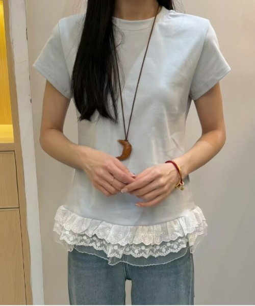 Футболка с кружевной каймой AMELY, светло-голубой
Футболка с кружевной каймой AMELY, светло-голубой