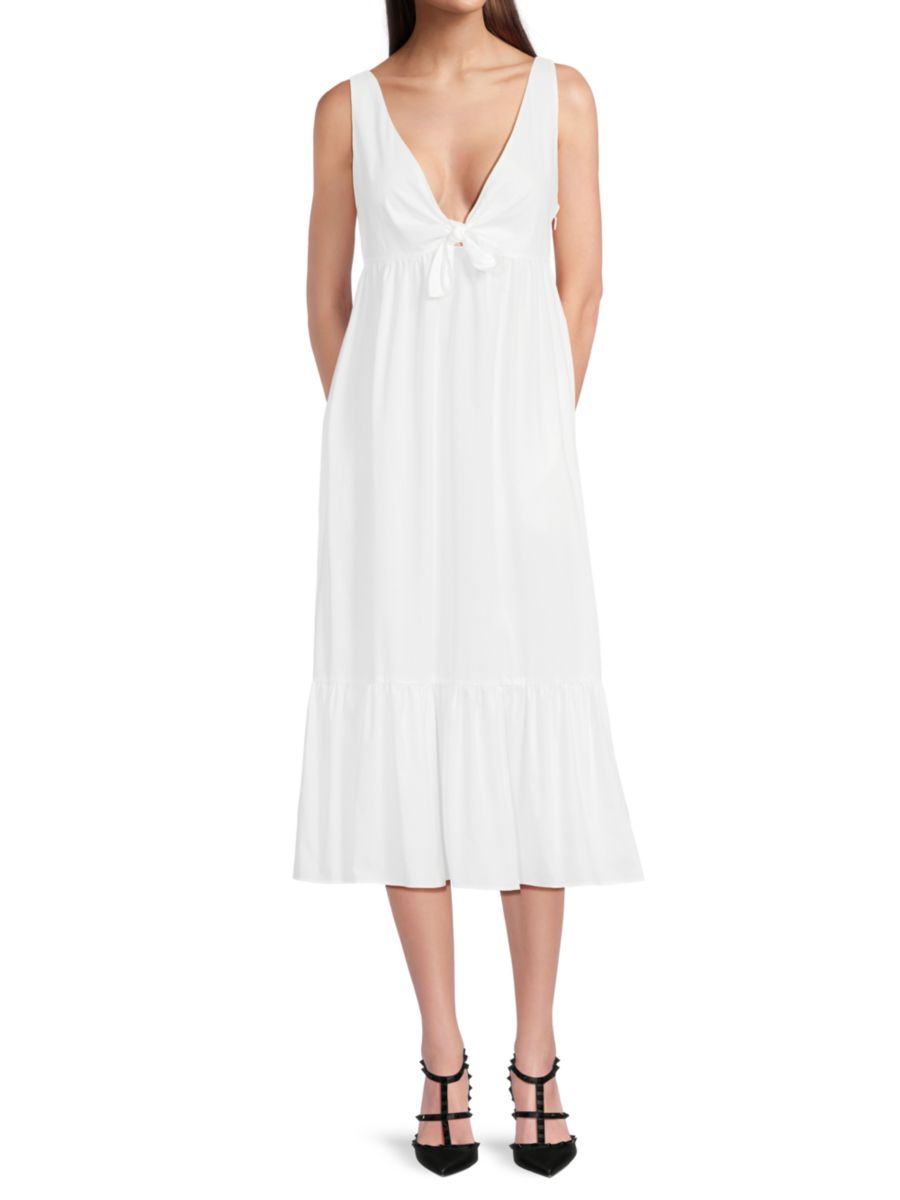 Платье-миди А-силуэта с узлом спереди REDValentino, цвет Optic White 
Платье-миди А-силуэта с узлом спереди REDValentino, цвет Optic White