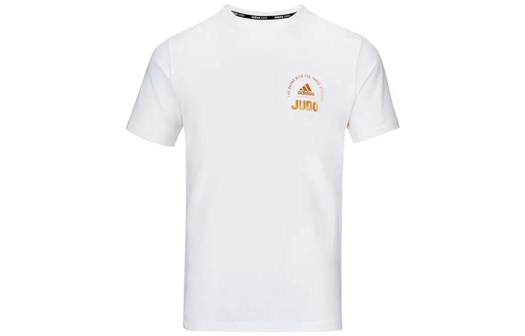 Футболка мужская белая с маленьким золотым логотипом Adidas
Футболка мужская белая с маленьким золотым логотипом Adidas