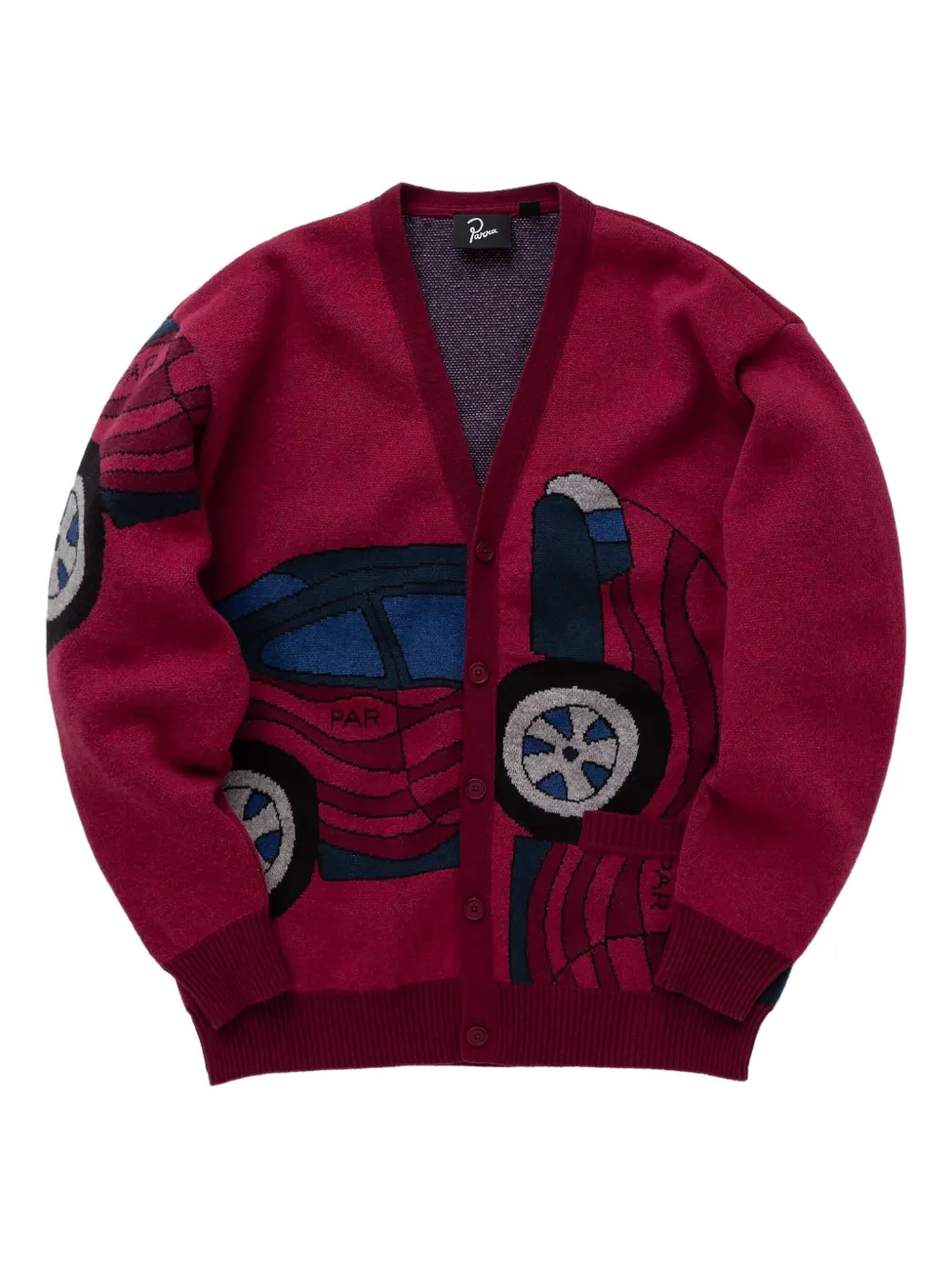 Вязаный кардиган с интарсией в виде автомобиля BY PARRA, красный
Вязаный кардиган с интарсией в виде автомобиля BY PARRA, красный