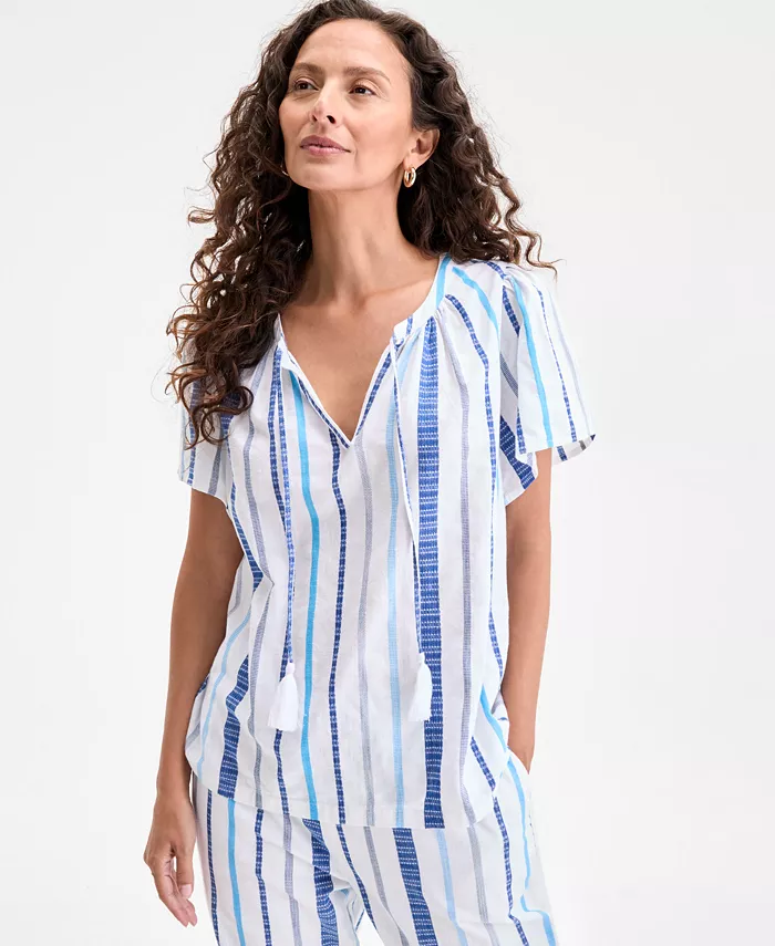 Женская блузка из хлопка с расклешенными рукавами и разрезом на горловине в полоску Style & Co, синий
Женская блузка из хлопка с расклешенными рукавами и разрезом на горловине в полоску Style & Co, синий