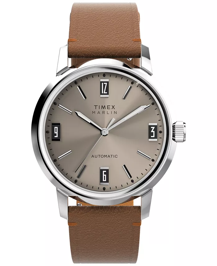 Мужские механические автоматические часы с коричневым кожаным ремешком, 40 мм Timex
Мужские механические автоматические часы с коричневым кожаным ремешком, 40 мм Timex