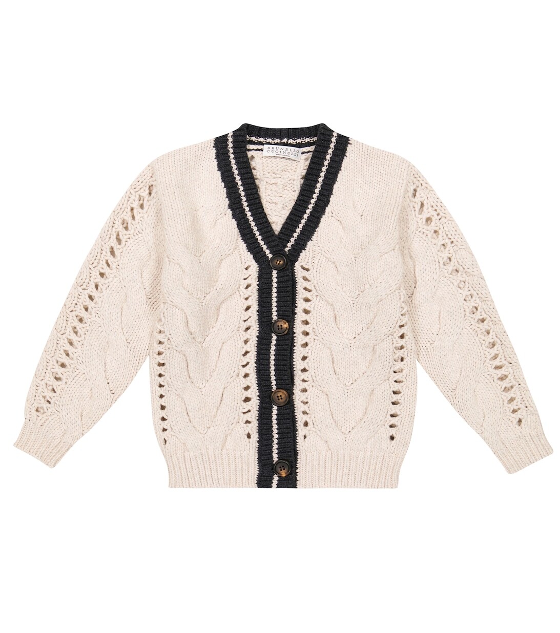 Кардиган фактурной вязки с добавлением хлопка Brunello Cucinelli, белый
Кардиган фактурной вязки с добавлением хлопка Brunello Cucinelli, белый