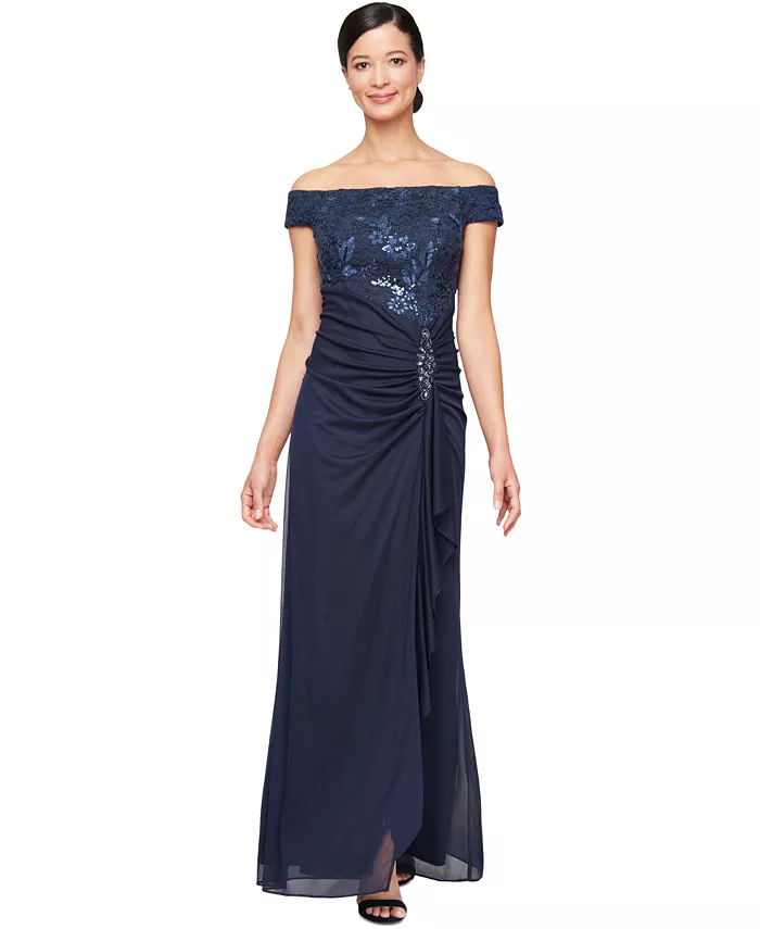 Женское платье с вышивкой, кружевом и сборками Alex Evenings, синий
Женское платье с вышивкой, кружевом и сборками Alex Evenings, синий