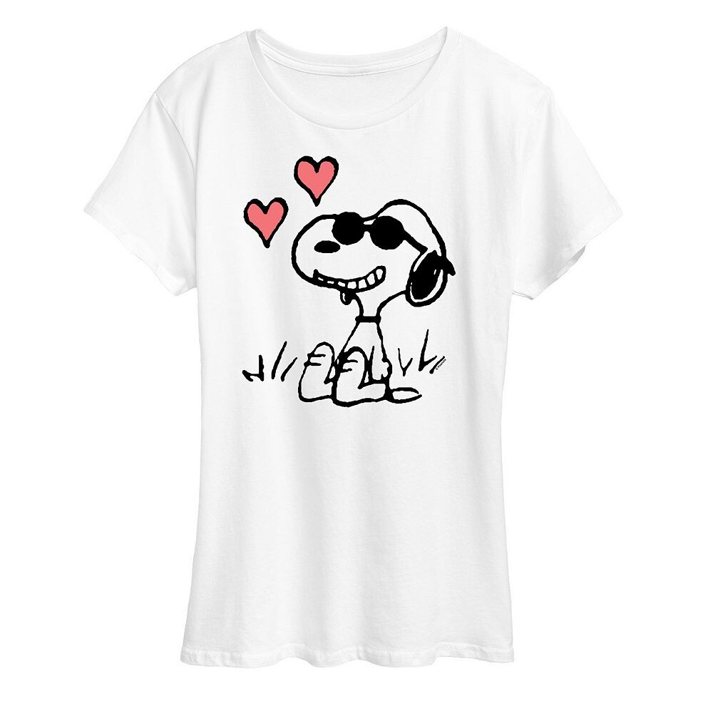 Женская футболка Peanuts Snoopy Joe Cool Sitting Hearts с рисунком Licensed Character, белый 
Женская футболка Peanuts Snoopy Joe Cool Sitting Hearts с рисунком Licensed Character, белый