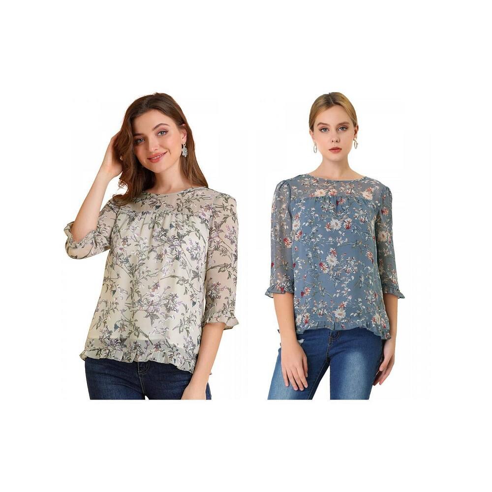 Комплект из 2 женских повседневных шифоновых блузок с рюшами и рукавами 3/4 с цветочным принтом ALLEGRA K, цвет Blue And Purple
Комплект из 2 женских повседневных шифоновых блузок с рюшами и рукавами 3/4 с цветочным принтом ALLEGRA K, цвет Blue And Purple