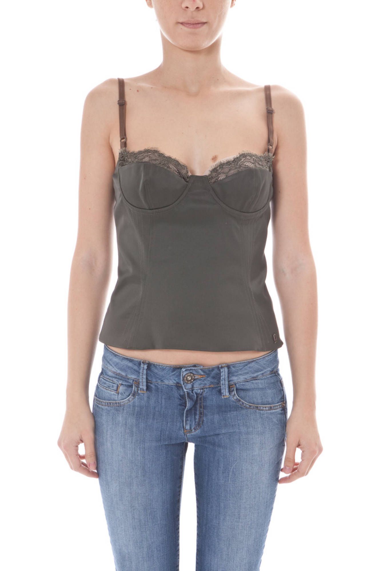 Женский топ John Galliano на бретелях с кружевными вставками, серо-зеленый
Женский топ John Galliano на бретелях с кружевными вставками, серо-зеленый