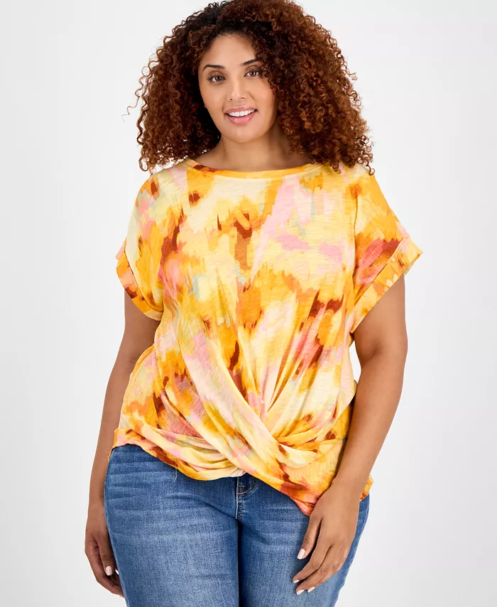 Трендовая футболка больших размеров с круглым вырезом и манжетами на рукавах Democracy, мультиколор
Трендовая футболка больших размеров с круглым вырезом и манжетами на рукавах Democracy, мультиколор