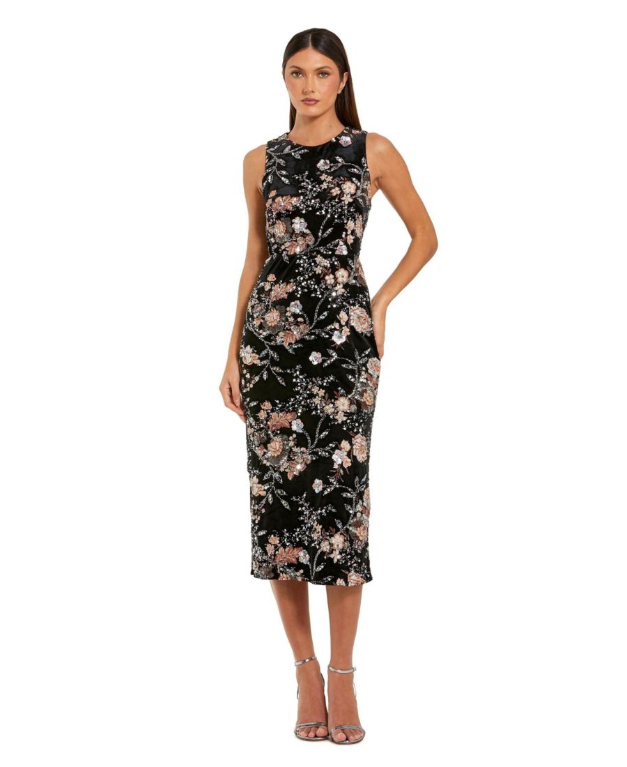 Женское бархатное платье миди с вышивкой, высоким воротником и без рукавов Mac Duggal, Black multi
Женское бархатное платье миди с вышивкой, высоким воротником и без рукавов Mac Duggal, Black multi