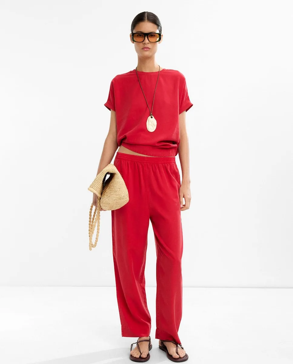 Женские брюки свободного кроя из 100% лиоцелла с эластичным поясом, однотонные Parfois, красный
Женские брюки свободного кроя из 100% лиоцелла с эластичным поясом, однотонные Parfois, красный