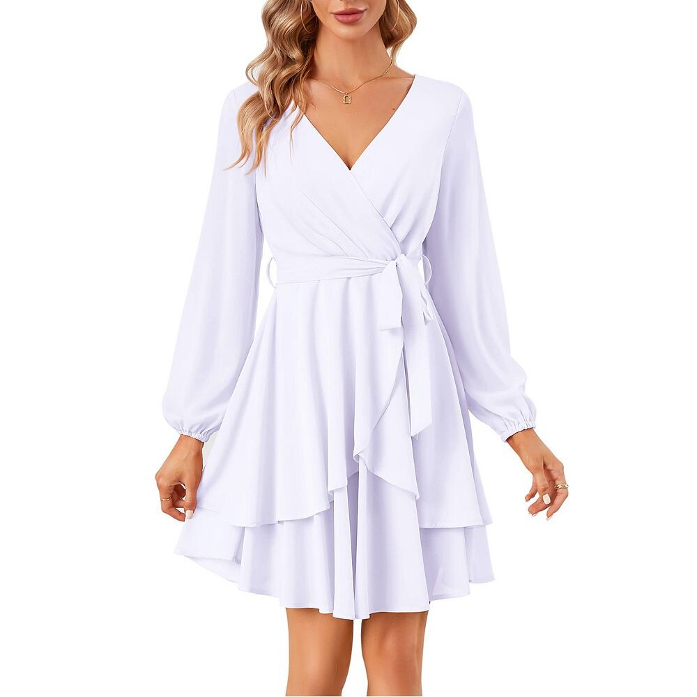 Женские платья-фигуристки, сексуальное мини-платье с v-образным вырезом и коротким рукавом с завязкой на талии, однотонное струящееся мини-платье в стиле бохо с рюшами Kojooin, белый
Женские платья-фигуристки, сексуальное мини-платье с v-образным вырезом и коротким рукавом с завязкой на талии, однотонное струящееся мини-платье в стиле бохо с рюшами Kojooin, белый