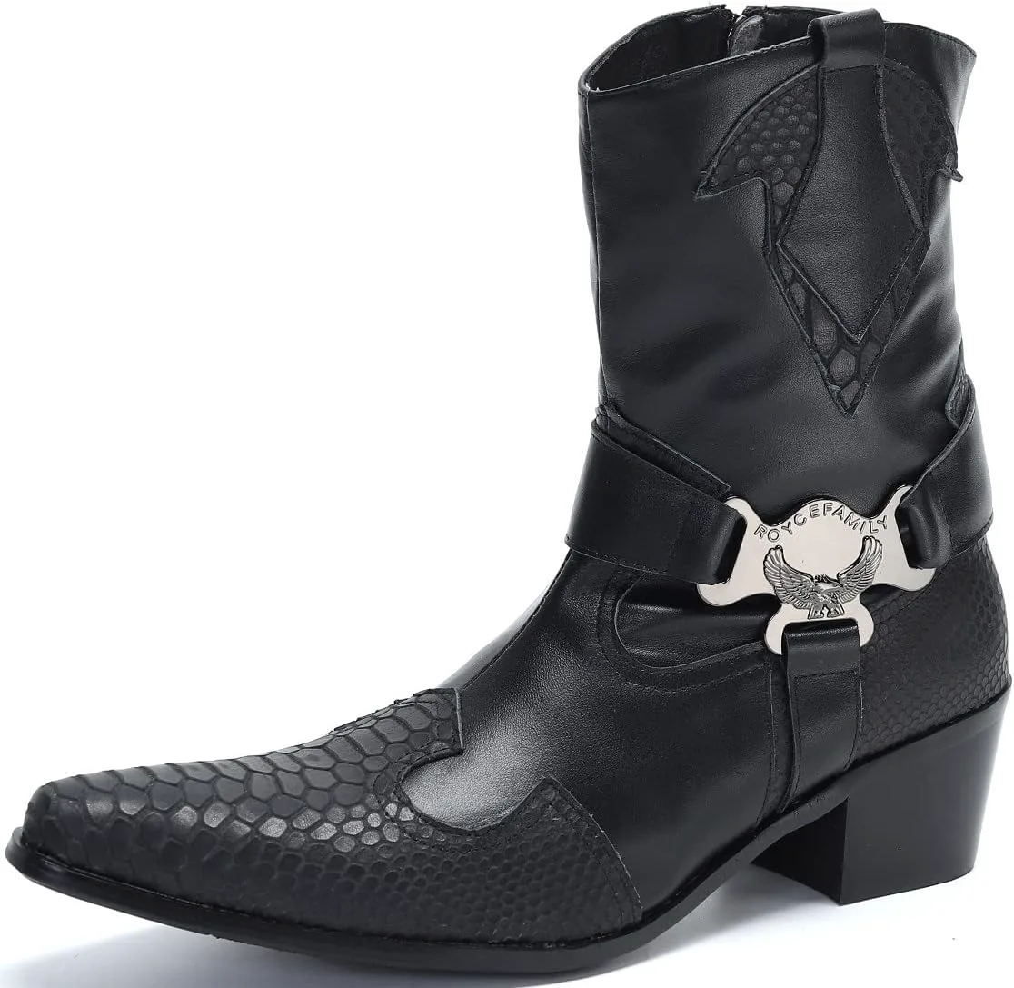 Мужские ковбойские ботинки Santimon из натуральной кожи - повседневные ботинки средней высоты с ремешком и пряжкой, металлическим орлом, для родео, концертов и вечеринок, черный
Мужские ковбойские ботинки Santimon из натуральной кожи - повседневные ботинки средней высоты с ремешком и пряжкой, металлическим орлом, для родео, концертов и вечеринок, черный