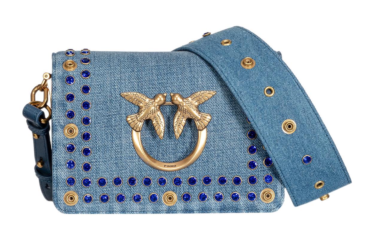 Хлопковая сумка с кожаной аппликацией птицы, ласточка, через плечо, на пояс, женская джинсовая синяя PINKO 
Хлопковая сумка с кожаной аппликацией птицы, ласточка, через плечо, на пояс, женская джинсовая синяя PINKO