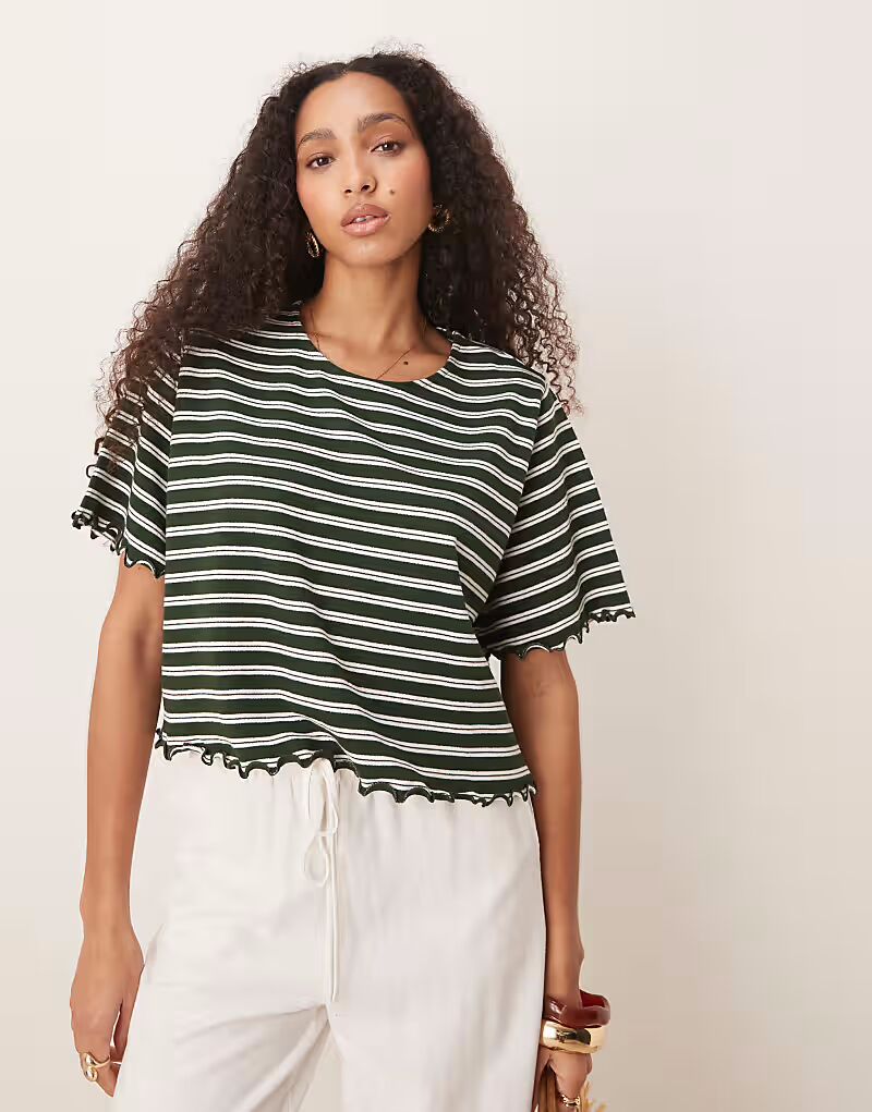 Укороченная футболка ASOS DESIGN с салатовым подолом и фактурной зеленой и белой полоской
Укороченная футболка ASOS DESIGN с салатовым подолом и фактурной зеленой и белой полоской