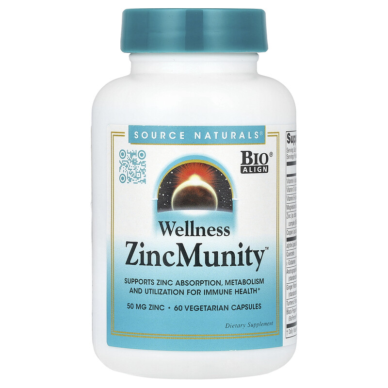 Source Naturals, Wellness, ZincMunity , 50 мг, 60 вегетарианских капсул
Source Naturals, Wellness, ZincMunity , 50 мг, 60 вегетарианских капсул