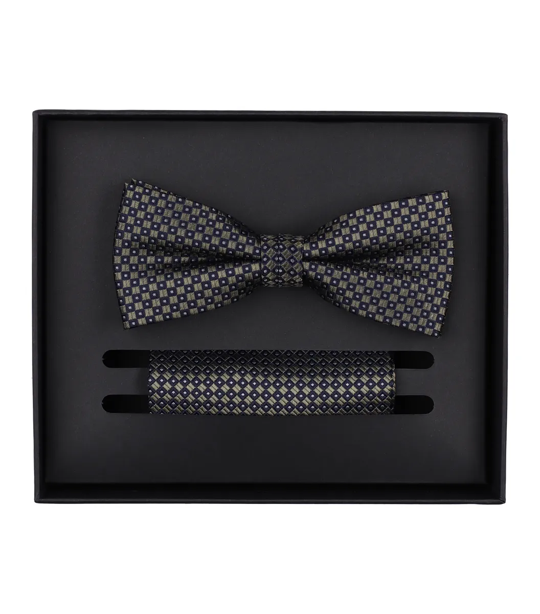 Галстук-бабочка VENTI "Комплект из галстука-бабочки и нагрудного платка VENTI с рисунком", оливковый