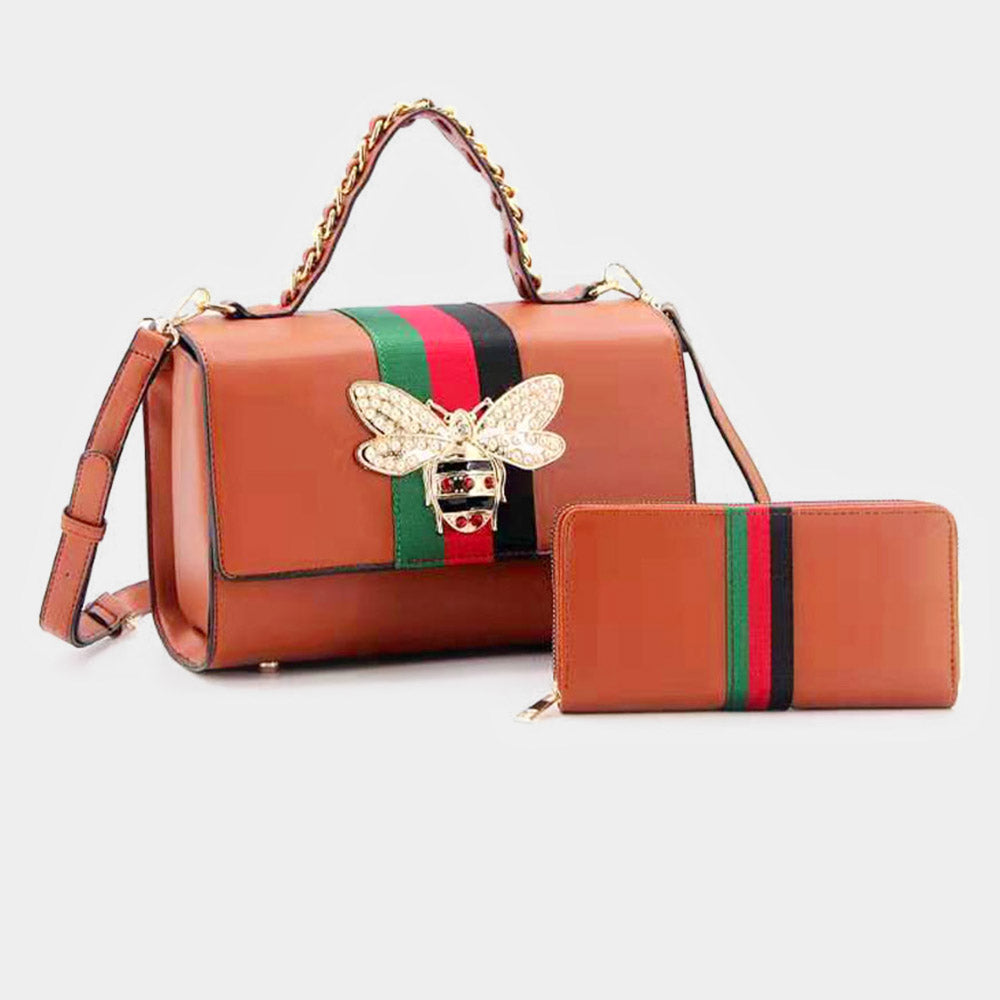 2PCS - Honey Bee Accented Color Block Faux Leather Tote Bag Wallet Set FASHNZFAB, коричневый
2PCS - Honey Bee Accented Color Block Faux Leather Tote Bag Wallet Set FASHNZFAB, коричневый