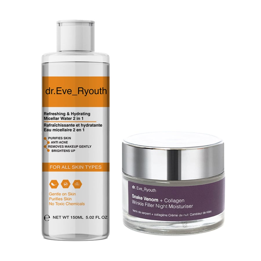 Освежающая и увлажняющая мицеллярная вода 2 в 1 150 мл + змеиный яд + коллаген заполнитель морщин увлажняющий на ночь 50 мл Dr. Ever Youth
Освежающая и увлажняющая мицеллярная вода 2 в 1 150 мл + змеиный яд + коллаген заполнитель морщин увлажняющий на ночь 50 мл Dr. Ever Youth