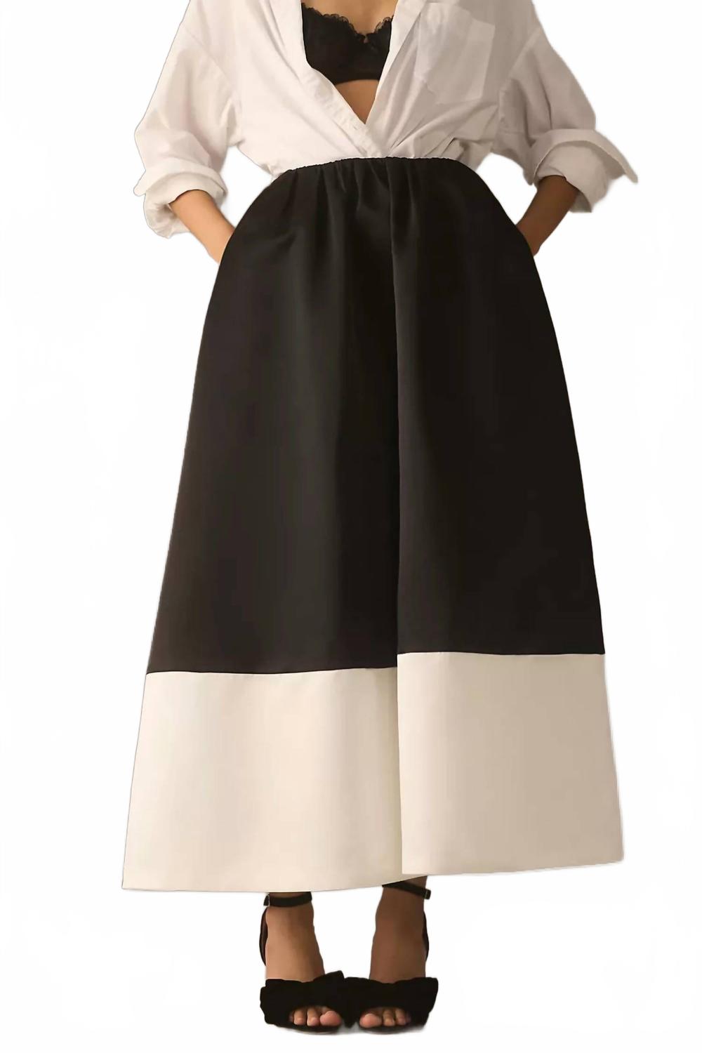 Черно-белая макси-юбка трапеция с цветными блоками MARE
Черно-белая макси-юбка трапеция с цветными блоками MARE