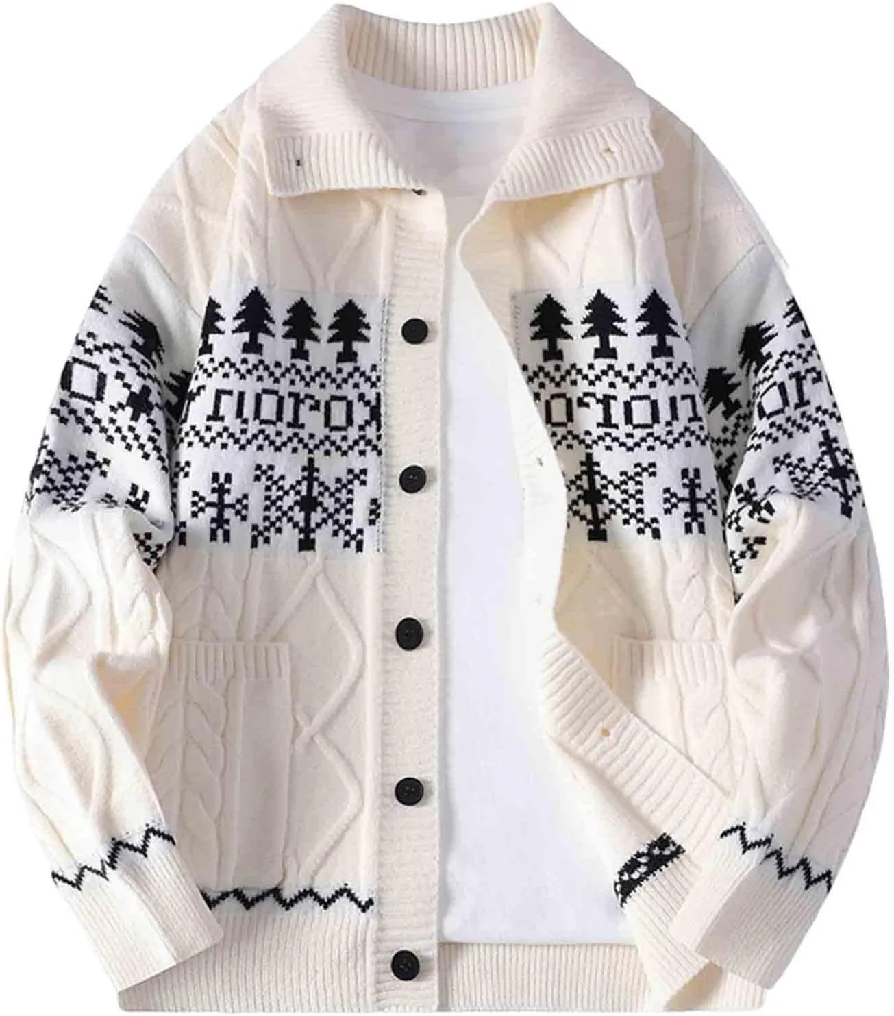 Мужской кардиган Ugly Christmas Sweaters с воротником-стойкой, кабельной вязкой и карманами
Мужской кардиган Ugly Christmas Sweaters с воротником-стойкой, кабельной вязкой и карманами