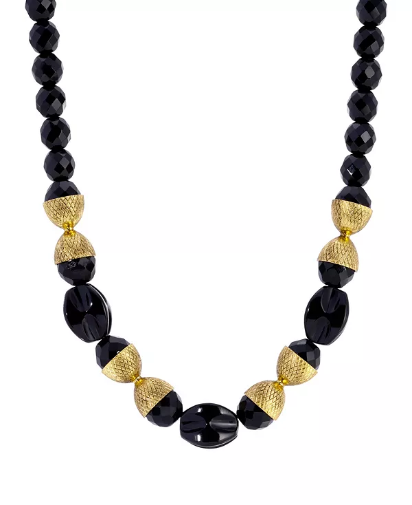 Ожерелье из золотистых гагатовых бусин 2028, black
Ожерелье из золотистых гагатовых бусин 2028, black