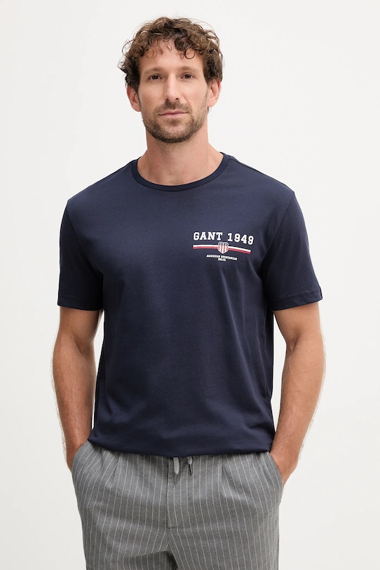 Хлопковая футболка Gant, темно-синий 
Хлопковая футболка Gant, темно-синий