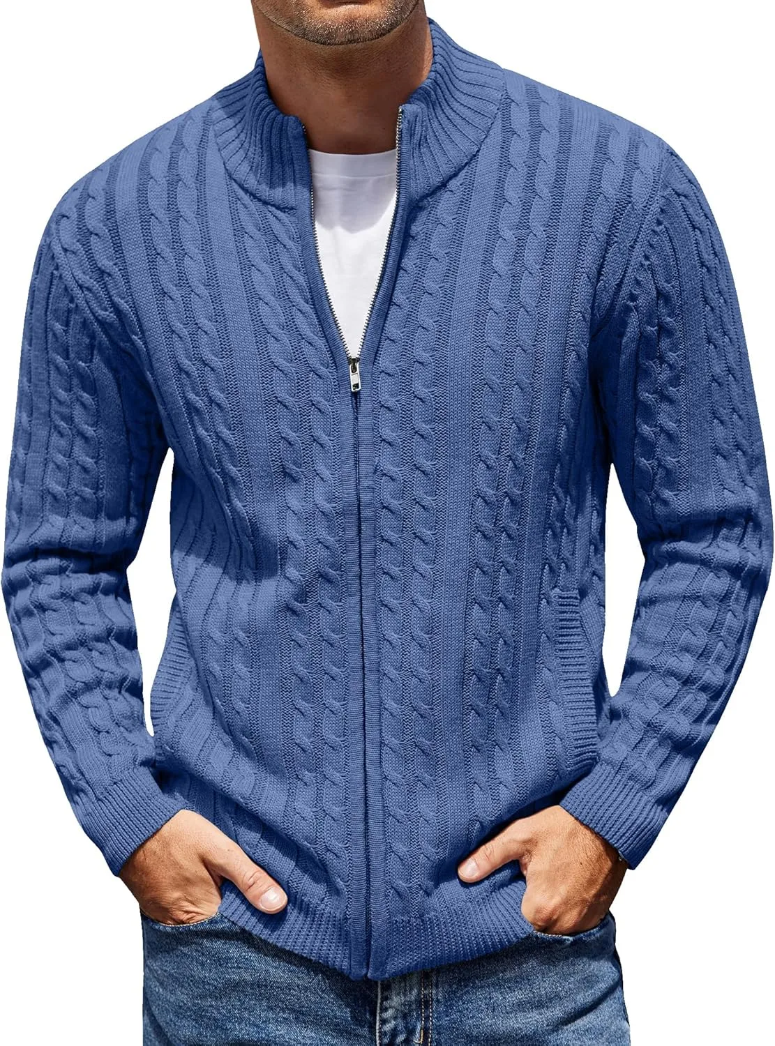 COOFANDY мужской кардиган на молнии с кабельной вязкой и карманами
COOFANDY мужской кардиган на молнии с кабельной вязкой и карманами
