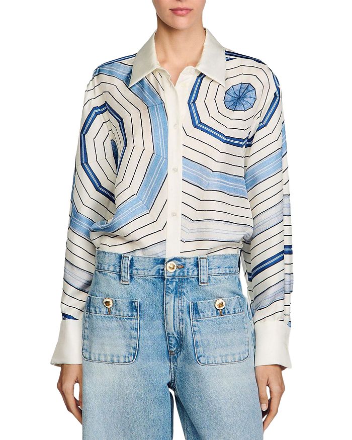 Шелковая рубашка Sandro с мотивом спирали Sandro, синий
Шелковая рубашка Sandro с мотивом спирали Sandro, синий