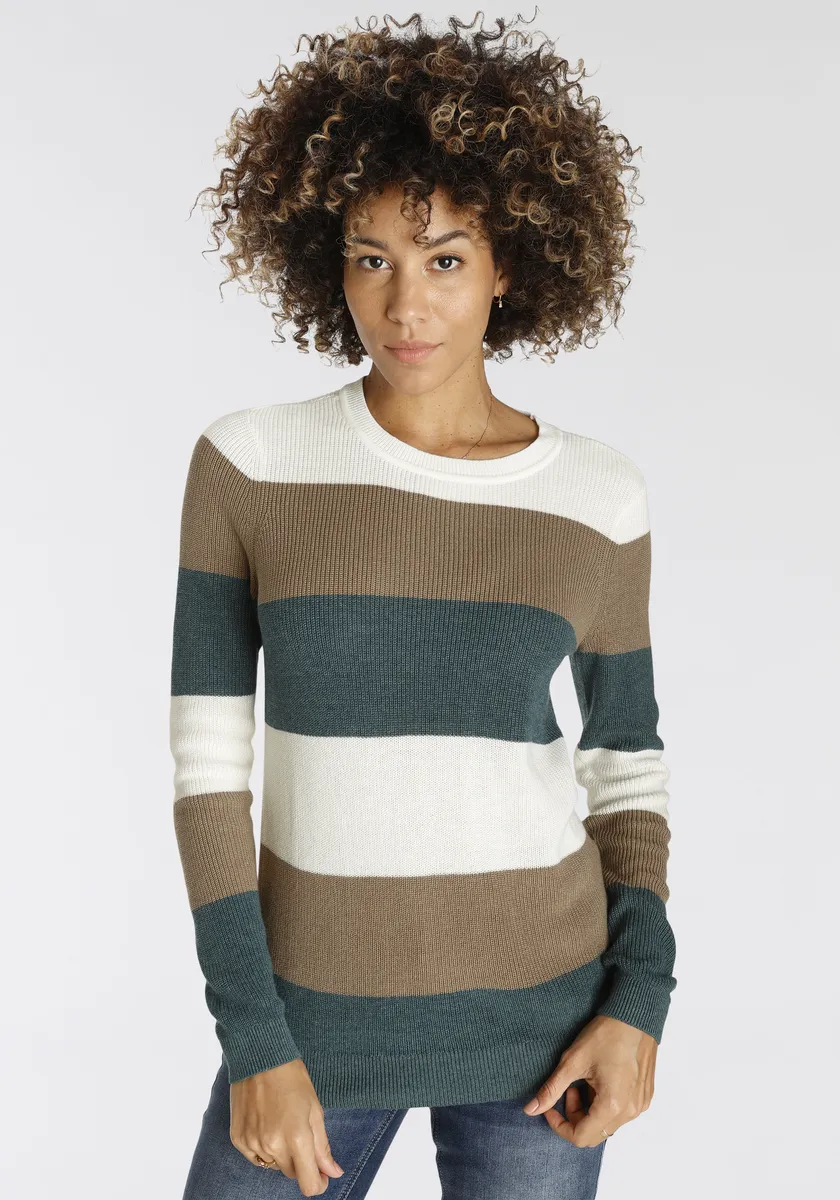 Вязаный свитер H.I.S в модный узор в полоску, бежевый
Вязаный свитер H.I.S в модный узор в полоску, бежевый