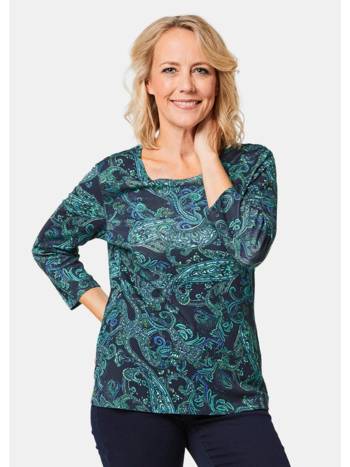 Рубашка-блузка, современная трикотажная рубашка с узором пейсли в темно-синем / петрольном / узорчатом цвете GOLDNER
Рубашка-блузка, современная трикотажная рубашка с узором пейсли в темно-синем / петрольном / узорчатом цвете GOLDNER