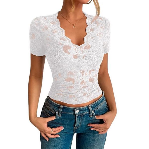 Женский топ с цветочным кружевом и коротким рукавом Yesfashion, White Lace
Женский топ с цветочным кружевом и коротким рукавом Yesfashion, White Lace