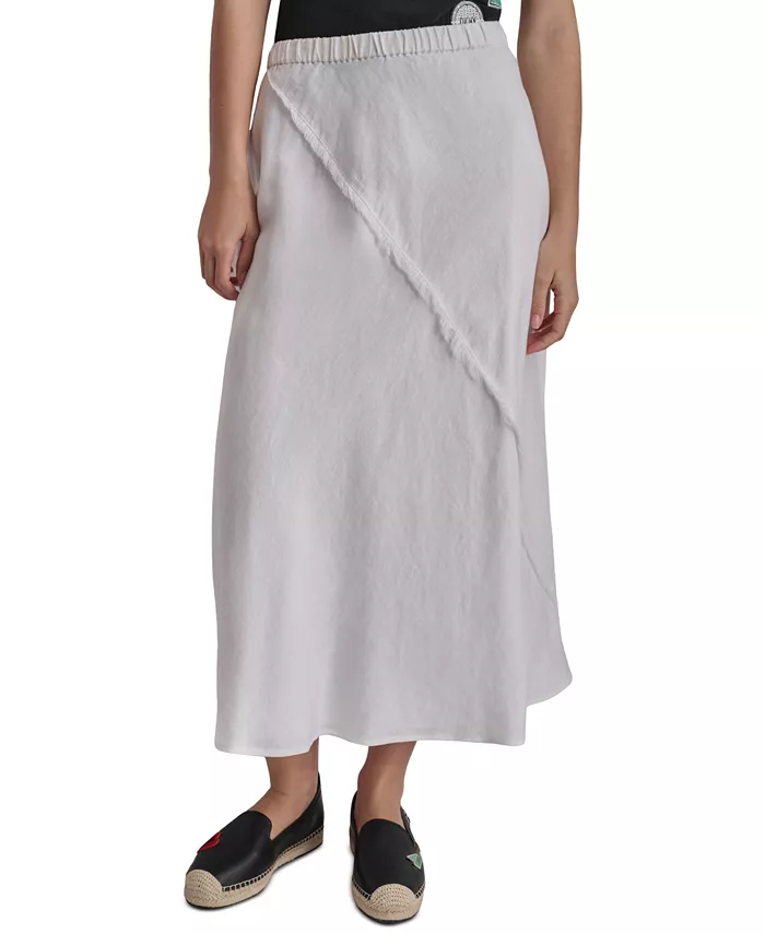 Женская льняная юбка с бахромой, на завязках DKNY, белый 
Женская льняная юбка с бахромой, на завязках DKNY, белый