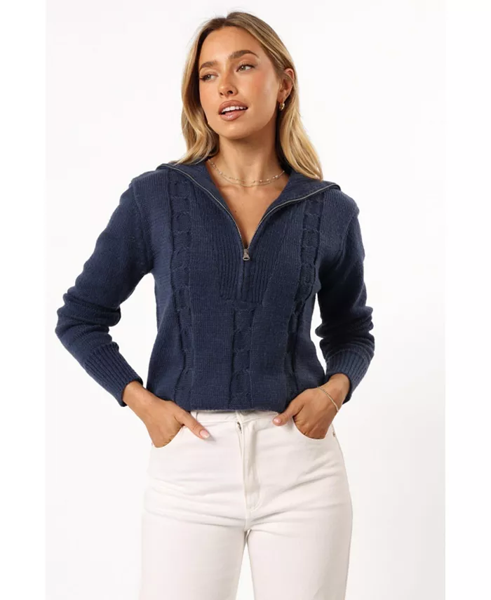 Женский трикотажный свитер Viara с застежкой-молнией на четверть оборота Petal and Pup, синий 
Женский трикотажный свитер Viara с застежкой-молнией на четверть оборота Petal and Pup, синий