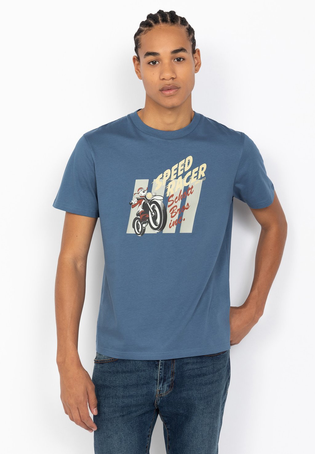 Футболка с принтом CARTOON BIKER Schott, синий 
Футболка с принтом CARTOON BIKER Schott, синий