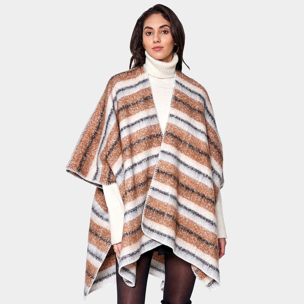 Уютный полосатый трехцветный пончо руана TRUEDAMES, коричневый
Уютный полосатый трехцветный пончо руана TRUEDAMES, коричневый