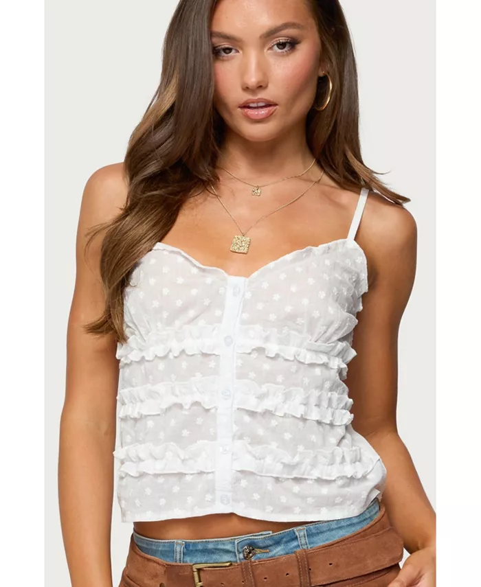 Женский топ Chrissa из хлопка с вышивкой и оборками Edikted, белый
Женский топ Chrissa из хлопка с вышивкой и оборками Edikted, белый