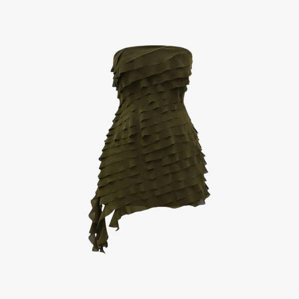 Мини-Платье из жоржета с асимметричным подолом и оборками Mistress Rocks, зеленый